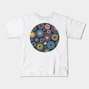 Colorful circles on dark blue seamless pattern Kids T-Shirt